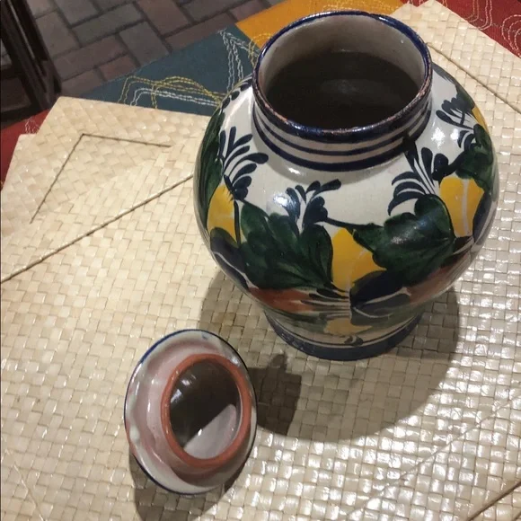 Moroccan Hand-Painted Ceramic Ginger Jar with Lid — Multicolor Floral Design - Picture 3 of 4
